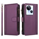 For Tecno Spark 10 5G Magnetic Closure 9 Card Slots Zipper Leather Case with Hand Strap(Purple) - 2