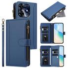 For Tecno Spark 10 Pro 4G Magnetic Closure 9 Card Slots Zipper Leather Case with Hand Strap(Dark Blue) - 1