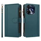 For Tecno Spark 10 Pro 4G Magnetic Closure 9 Card Slots Zipper Leather Case with Hand Strap(Dark Green) - 2