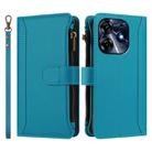 For Tecno Spark 10 Pro 4G Magnetic Closure 9 Card Slots Zipper Leather Case with Hand Strap(Turquoise) - 2