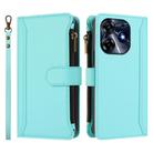 For Tecno Spark 10 Pro 4G Magnetic Closure 9 Card Slots Zipper Leather Case with Hand Strap(Mint Green) - 2