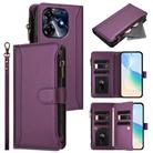 For Tecno Spark 10 Pro 4G Magnetic Closure 9 Card Slots Zipper Leather Case with Hand Strap(Purple) - 1