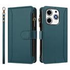 For Tecno Spark 10 Pro Magic Magenta Magnetic Closure 9 Card Slots Zipper Leather Case with Hand Strap(Dark Green) - 2