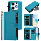 For Tecno Spark 10 Pro Magic Magenta Magnetic Closure 9 Card Slots Zipper Leather Case with Hand Strap(Turquoise) - 1