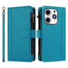 For Tecno Spark 10 Pro Magic Magenta Magnetic Closure 9 Card Slots Zipper Leather Case with Hand Strap(Turquoise) - 2