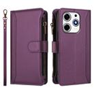 For Tecno Spark 10 Pro Magic Magenta Magnetic Closure 9 Card Slots Zipper Leather Case with Hand Strap(Purple) - 2