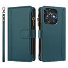 For Tecno Spark 10C / Spark 10 4G Magnetic Closure 9 Card Slots Zipper Leather Case with Hand Strap(Dark Green) - 2