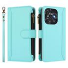 For Tecno Spark 10C / Spark 10 4G Magnetic Closure 9 Card Slots Zipper Leather Case with Hand Strap(Mint Green) - 2