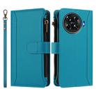 For Tecno Spark 20 Pro+ 4G Magnetic Closure 9 Card Slots Zipper Leather Case with Hand Strap(Turquoise) - 2