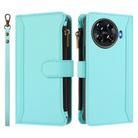 For Tecno Spark 20 Pro+ 4G Magnetic Closure 9 Card Slots Zipper Leather Case with Hand Strap(Mint Green) - 2