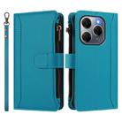 For Tecno Spark 20 Pro 5G Magnetic Closure 9 Card Slots Zipper Leather Case with Hand Strap(Turquoise) - 2