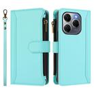For Tecno Spark 20 Pro 5G Magnetic Closure 9 Card Slots Zipper Leather Case with Hand Strap(Mint Green) - 2