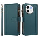 For Tecno Spark 30 5G Magnetic Closure 9 Card Slots Zipper Leather Case with Hand Strap(Dark Green) - 2