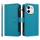 For Tecno Spark 30 5G Magnetic Closure 9 Card Slots Zipper Leather Case with Hand Strap(Turquoise) - 2
