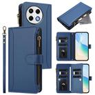 For Tecno Spark 30 Pro 4G Magnetic Closure 9 Card Slots Zipper Leather Case with Hand Strap(Dark Blue) - 1