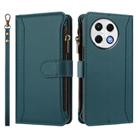 For Tecno Spark 30 Pro 4G Magnetic Closure 9 Card Slots Zipper Leather Case with Hand Strap(Dark Green) - 2