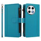 For Tecno Spark 30 Pro 4G Magnetic Closure 9 Card Slots Zipper Leather Case with Hand Strap(Turquoise) - 2