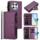 For Tecno Spark 30 Pro 4G Magnetic Closure 9 Card Slots Zipper Leather Case with Hand Strap(Purple) - 1