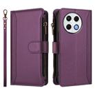 For Tecno Spark 30 Pro 4G Magnetic Closure 9 Card Slots Zipper Leather Case with Hand Strap(Purple) - 2