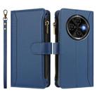 For Tecno Spark 30C 4G Magnetic Closure 9 Card Slots Zipper Leather Case with Hand Strap(Dark Blue) - 2