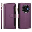 For Tecno Spark 30C 4G Magnetic Closure 9 Card Slots Zipper Leather Case with Hand Strap(Purple) - 2