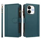 For Tecno Spark 30C 5G / Pop 9 5G Magnetic Closure 9 Card Slots Zipper Leather Case with Hand Strap(Dark Green) - 2