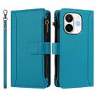 For Tecno Spark 30C 5G / Pop 9 5G Magnetic Closure 9 Card Slots Zipper Leather Case with Hand Strap(Turquoise) - 2
