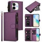 For Tecno Spark 30C 5G / Pop 9 5G Magnetic Closure 9 Card Slots Zipper Leather Case with Hand Strap(Purple) - 1