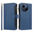 For Tecno Spark Go 1 / 1S / Pop 9 Magnetic Closure 9 Card Slots Zipper Leather Case with Hand Strap(Dark Blue) - 2