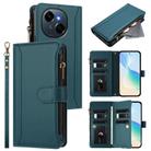For Tecno Spark Go 1 / 1S / Pop 9 Magnetic Closure 9 Card Slots Zipper Leather Case with Hand Strap(Dark Green) - 1