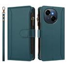 For Tecno Spark Go 1 / 1S / Pop 9 Magnetic Closure 9 Card Slots Zipper Leather Case with Hand Strap(Dark Green) - 2