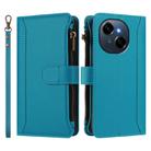 For Tecno Spark Go 1 / 1S / Pop 9 Magnetic Closure 9 Card Slots Zipper Leather Case with Hand Strap(Turquoise) - 2