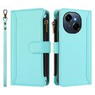 For Tecno Spark Go 1 / 1S / Pop 9 Magnetic Closure 9 Card Slots Zipper Leather Case with Hand Strap(Mint Green) - 2
