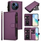 For Tecno Spark Go 1 / 1S / Pop 9 Magnetic Closure 9 Card Slots Zipper Leather Case with Hand Strap(Purple) - 1