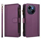 For Tecno Spark Go 1 / 1S / Pop 9 Magnetic Closure 9 Card Slots Zipper Leather Case with Hand Strap(Purple) - 2