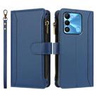 For Tecno Spark Go 2022 / Spark 8C Magnetic Closure 9 Card Slots Zipper Leather Case with Hand Strap(Dark Blue) - 2