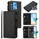 For Tecno Spark Go 2022 / Spark 8C Magnetic Closure 9 Card Slots Zipper Leather Case with Hand Strap(Black) - 1