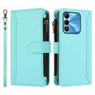 For Tecno Spark Go 2022 / Spark 8C Magnetic Closure 9 Card Slots Zipper Leather Case with Hand Strap(Mint Green) - 2