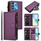 For Tecno Spark Go 2022 / Spark 8C Magnetic Closure 9 Card Slots Zipper Leather Case with Hand Strap(Purple) - 1