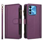 For Tecno Spark Go 2022 / Spark 8C Magnetic Closure 9 Card Slots Zipper Leather Case with Hand Strap(Purple) - 2