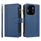 For Tecno Spark Go 2023 / Pop 7 Magnetic Closure 9 Card Slots Zipper Leather Case with Hand Strap(Dark Blue) - 2