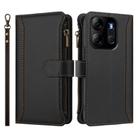 For Tecno Spark Go 2023 / Pop 7 Magnetic Closure 9 Card Slots Zipper Leather Case with Hand Strap(Black) - 2