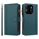 For Tecno Spark Go 2023 / Pop 7 Magnetic Closure 9 Card Slots Zipper Leather Case with Hand Strap(Dark Green) - 2