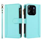 For Tecno Spark Go 2023 / Pop 7 Magnetic Closure 9 Card Slots Zipper Leather Case with Hand Strap(Mint Green) - 2