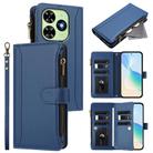 For Tecno Spark Go 2024 / 20C 4G Magnetic Closure 9 Card Slots Zipper Leather Case with Hand Strap(Dark Blue) - 1