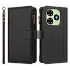 For Tecno Spark Go 2024 / 20C 4G Magnetic Closure 9 Card Slots Zipper Leather Case with Hand Strap(Black) - 2