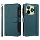For Tecno Spark Go 2024 / 20C 4G Magnetic Closure 9 Card Slots Zipper Leather Case with Hand Strap(Dark Green) - 2