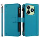 For Tecno Spark Go 2024 / 20C 4G Magnetic Closure 9 Card Slots Zipper Leather Case with Hand Strap(Turquoise) - 2