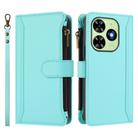 For Tecno Spark Go 2024 / 20C 4G Magnetic Closure 9 Card Slots Zipper Leather Case with Hand Strap(Mint Green) - 2