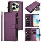 For Tecno Spark Go 2024 / 20C 4G Magnetic Closure 9 Card Slots Zipper Leather Case with Hand Strap(Purple) - 1